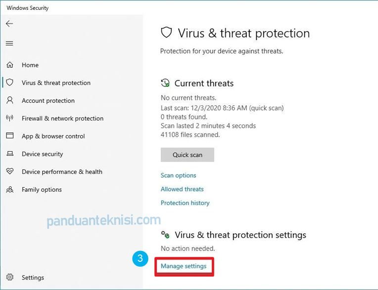 Cara Mematikan Windows Defender Windows 10 manage setting