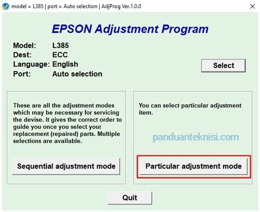 Epson Software adjustment particular adjustment mode