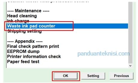 Epson Software adjustment waste ink pad counter